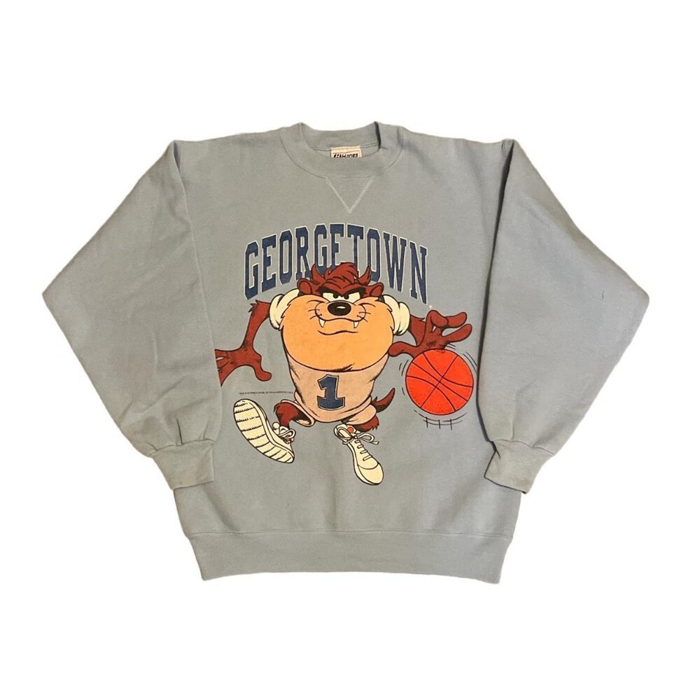 Vintage 90s Taz Looney Tunes Georgetown Basketball Blue Crewneck Sweatshirt